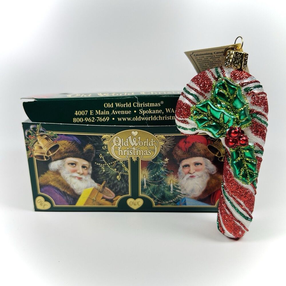Old World Christmas Glass Ornament, Glistening Candy Cane (w/ OWC Gift Box) NWT